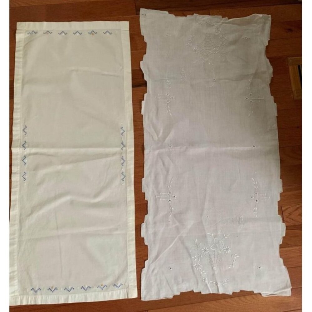 13x32 & 16x35 Handmade Table Runners Embroidery & Floral Details Vtg